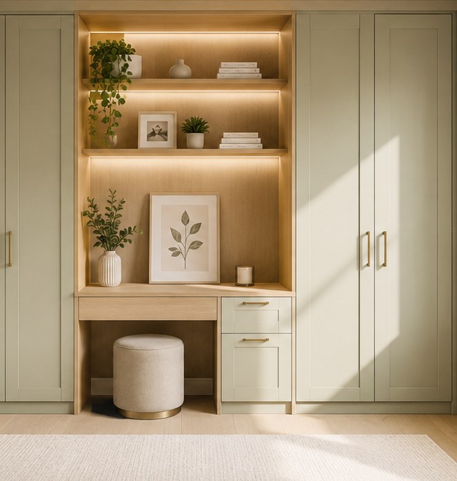 Fitted wardrobe and shelving unit